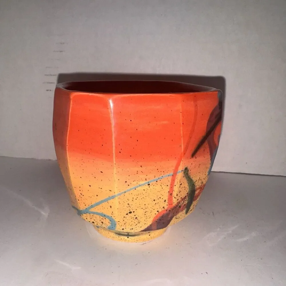 Michael Kifer? Studio Art Pottery Vase & Bowl Signed Abstract Modern Pair Folk